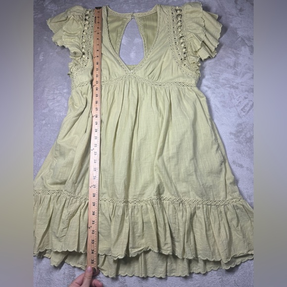 By Anthropologie Ruffled Boho Lace Sagebrush Green 100% Cotton Boho Mini Dress M - Picture 10 of 17